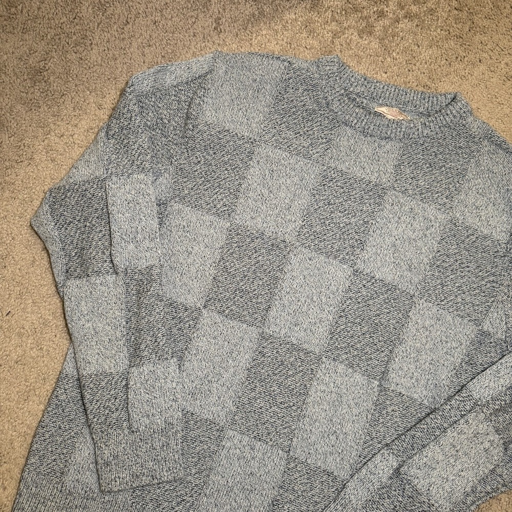 J. Crew Wallace‎ & Barnes Mens XL Blue Marled Sky Patchwork Stitch Crew Sweater